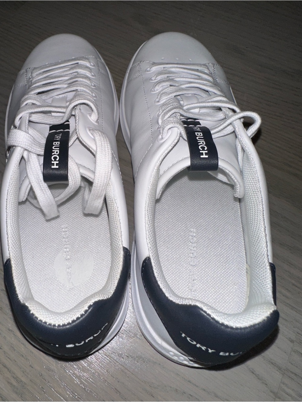 Tory Burch White Leather Sneakers with Black Heel Accent - Picture 7 of 7